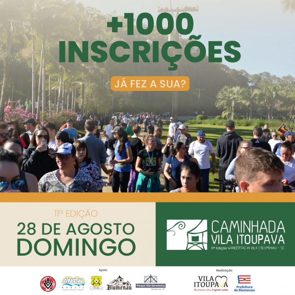 Mais de 1 mil pessoas já se inscreveram na 11ª Caminhada Ecológica e Cultural da Vila Itoupava