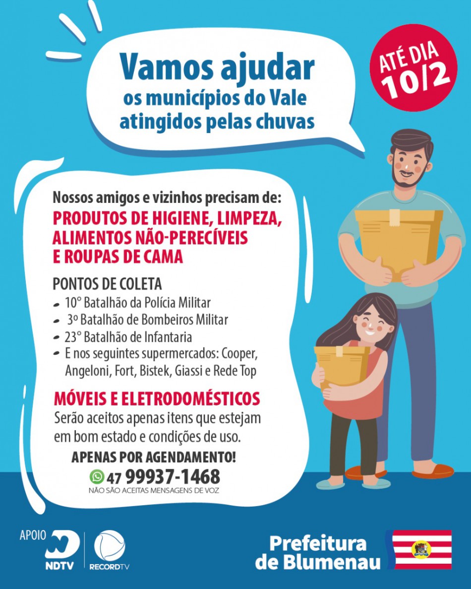 Blumenau arrecada donativos para Ascurra e Rodeio