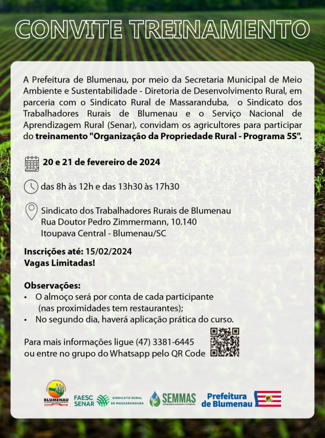 Inscrições abertas para o treinamento "Organização da Propriedade Rural  Programa 5S"