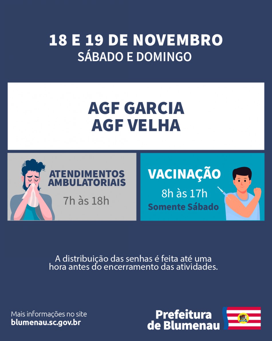 Atendimento ambulatorial segue nos AGFs Garcia e Velha neste fim de semana