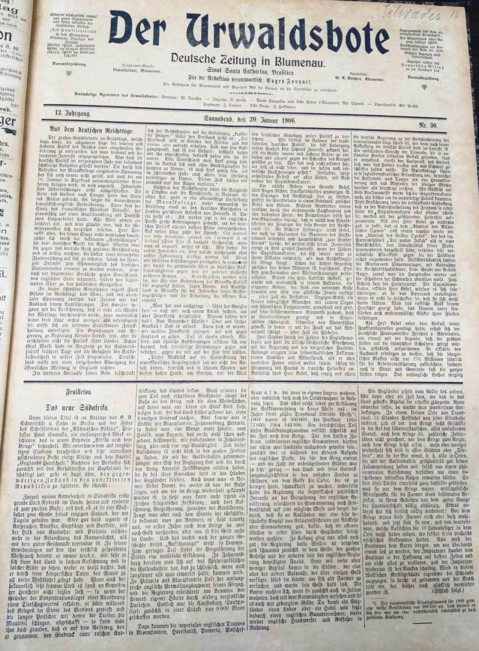 Arquivo Histórico conclui digitalização do jornal 'Der Urwaldsbote'