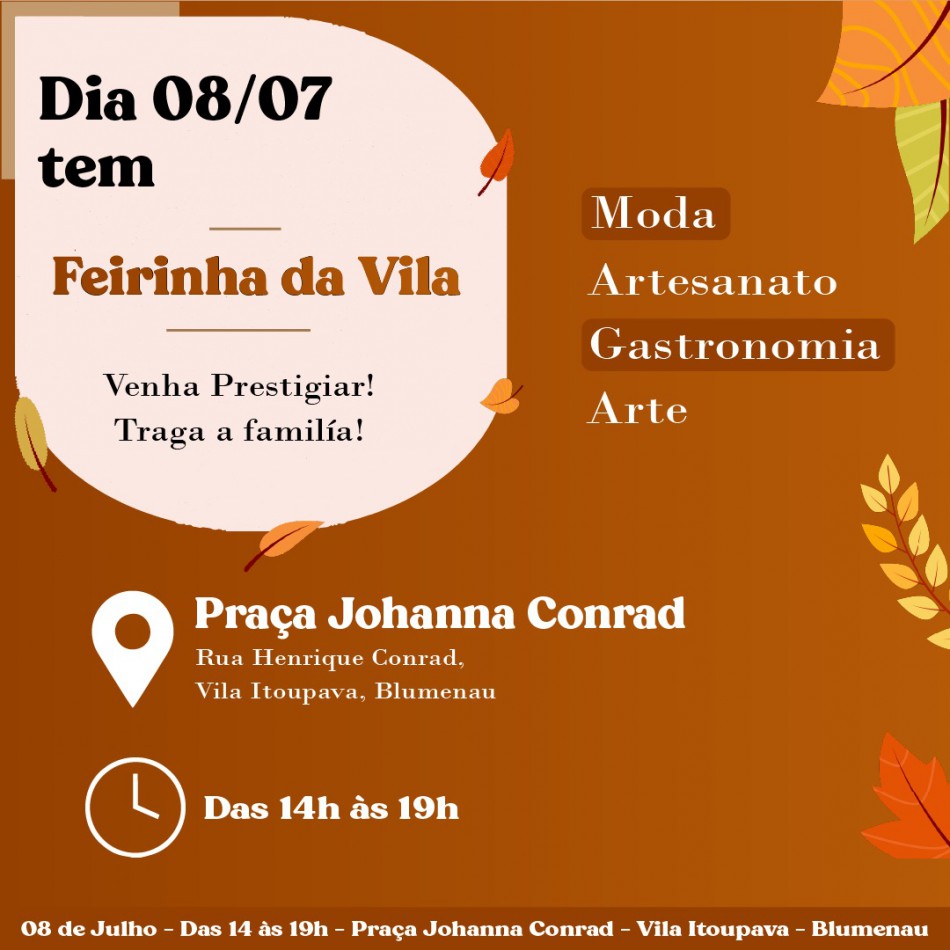 Feirinha da Vila Itoupava ocorre neste sábado