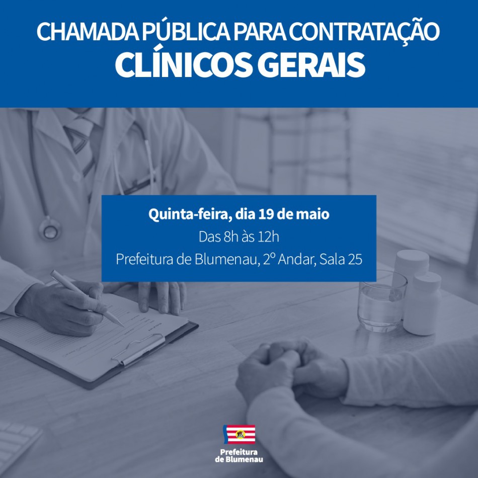 Prefeitura de Blumenau abre chamada pública para contratação de clínicos gerais