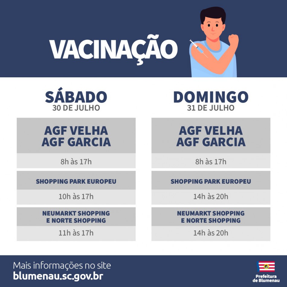 Ambulatórios Gerais da Família Velha e Garcia fazem atendimento e vacinação neste sábado e domingo, dias 30 e 31