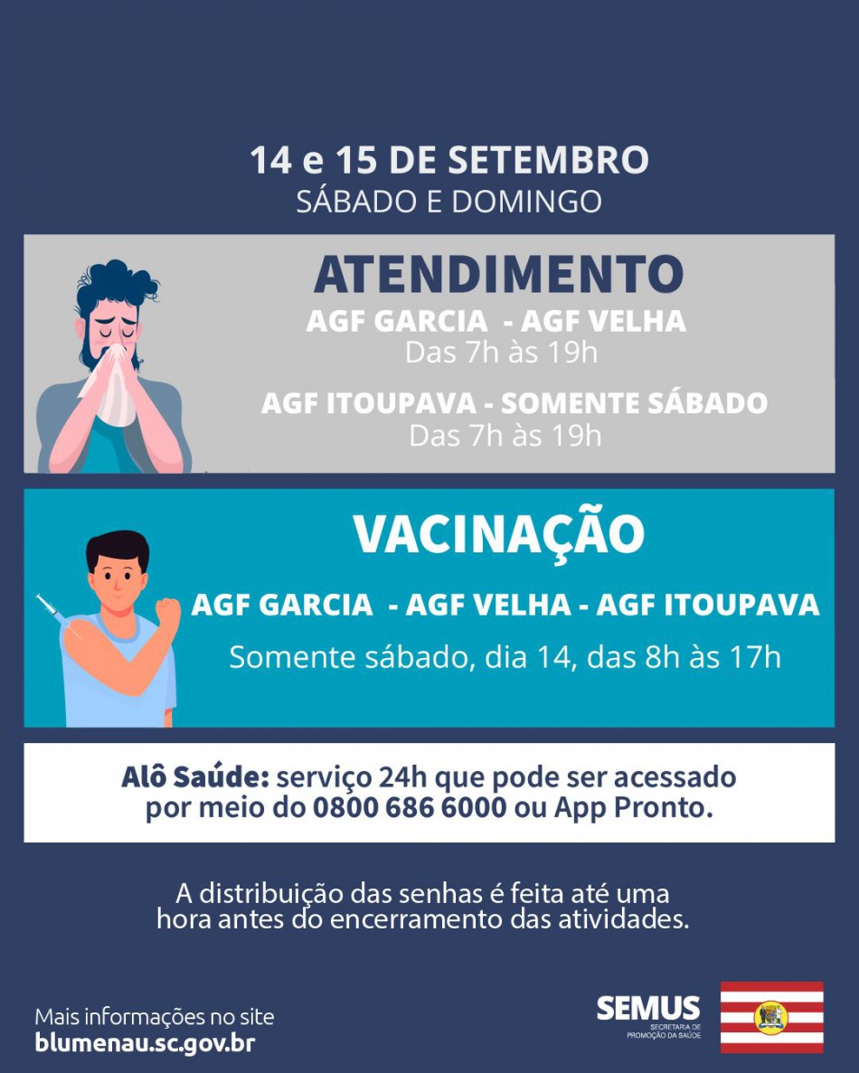 AGFs Velha, Garcia e Itoupava seguem com o atendimento nos fins de semana
