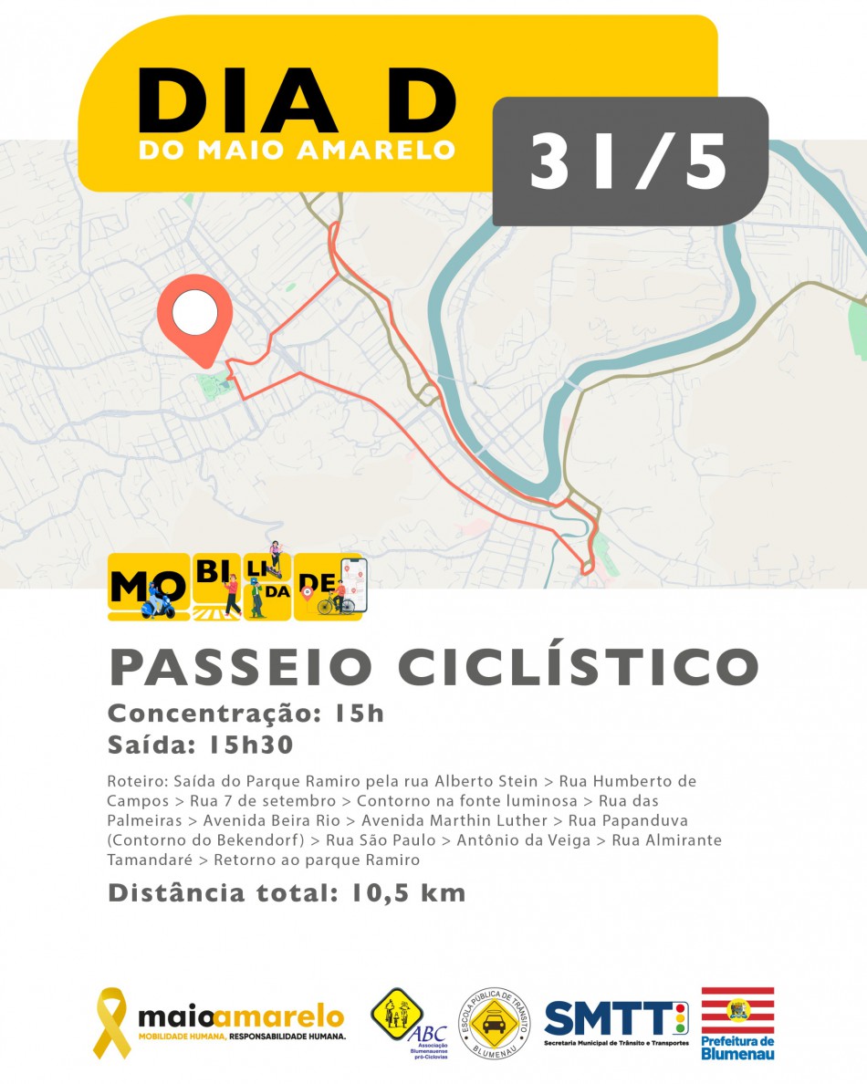 Blumenau promove blitz educativa e passeio ciclístico neste sábado, dia 31