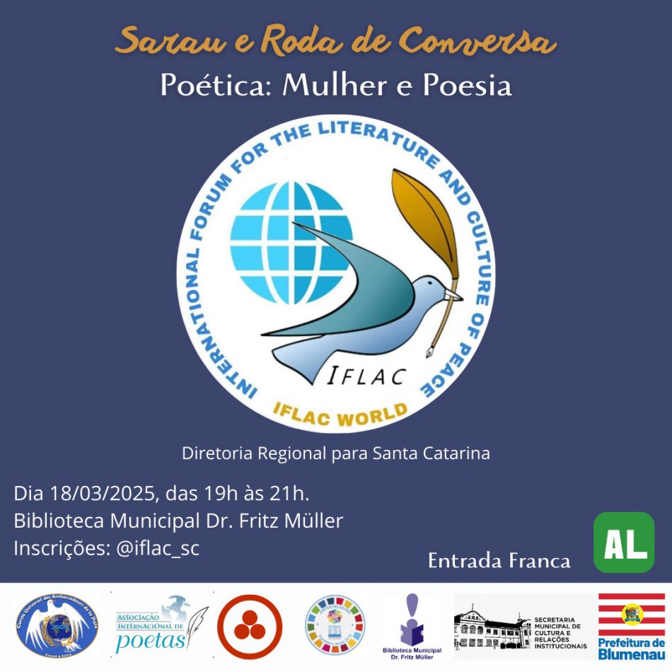 Biblioteca Municipal recebe sarau temático sobre a paz nesta terça-feira, dia 18