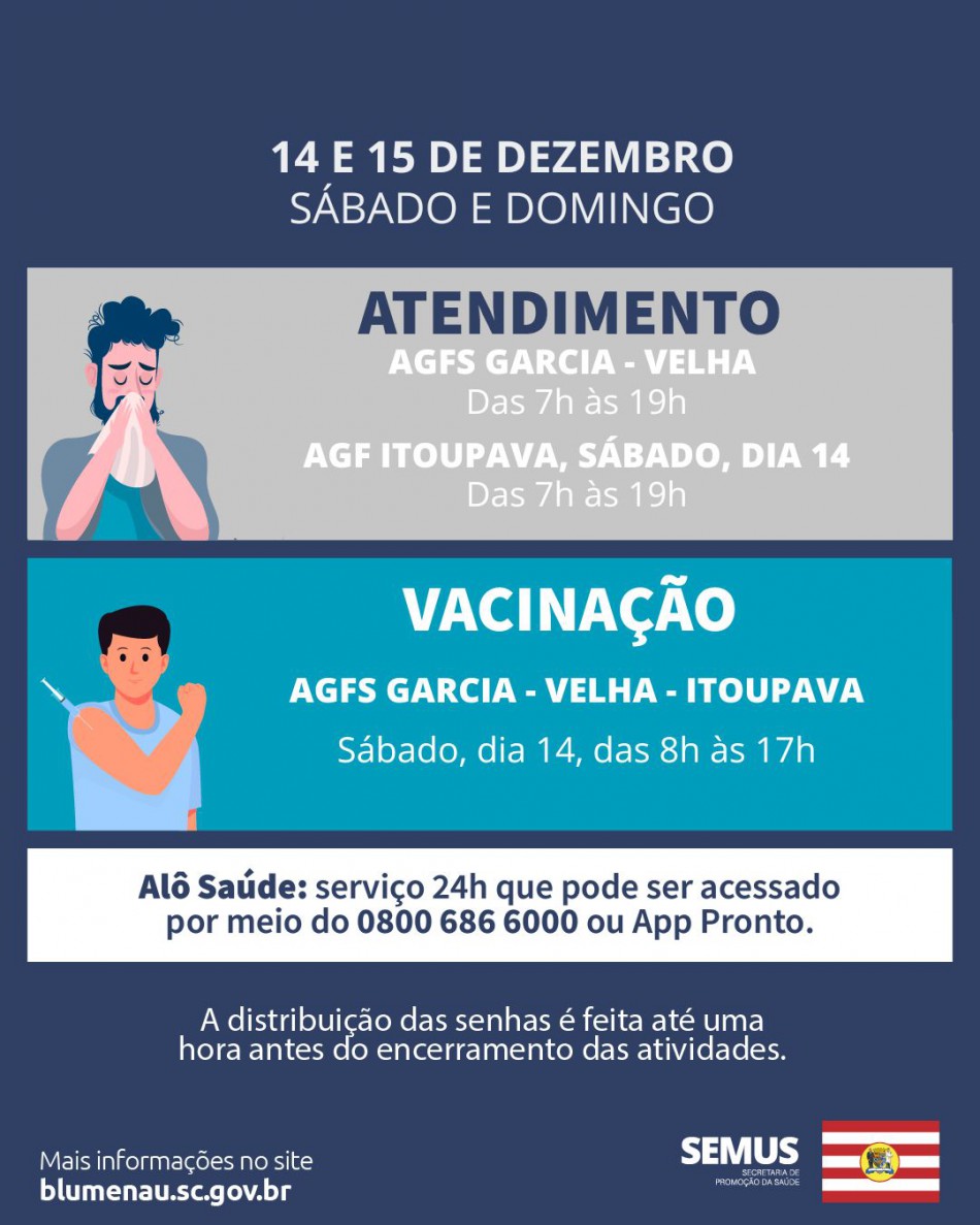 AGFs Velha, Garcia e Itoupava mantêm o atendimento ambulatorial do fim de semana 