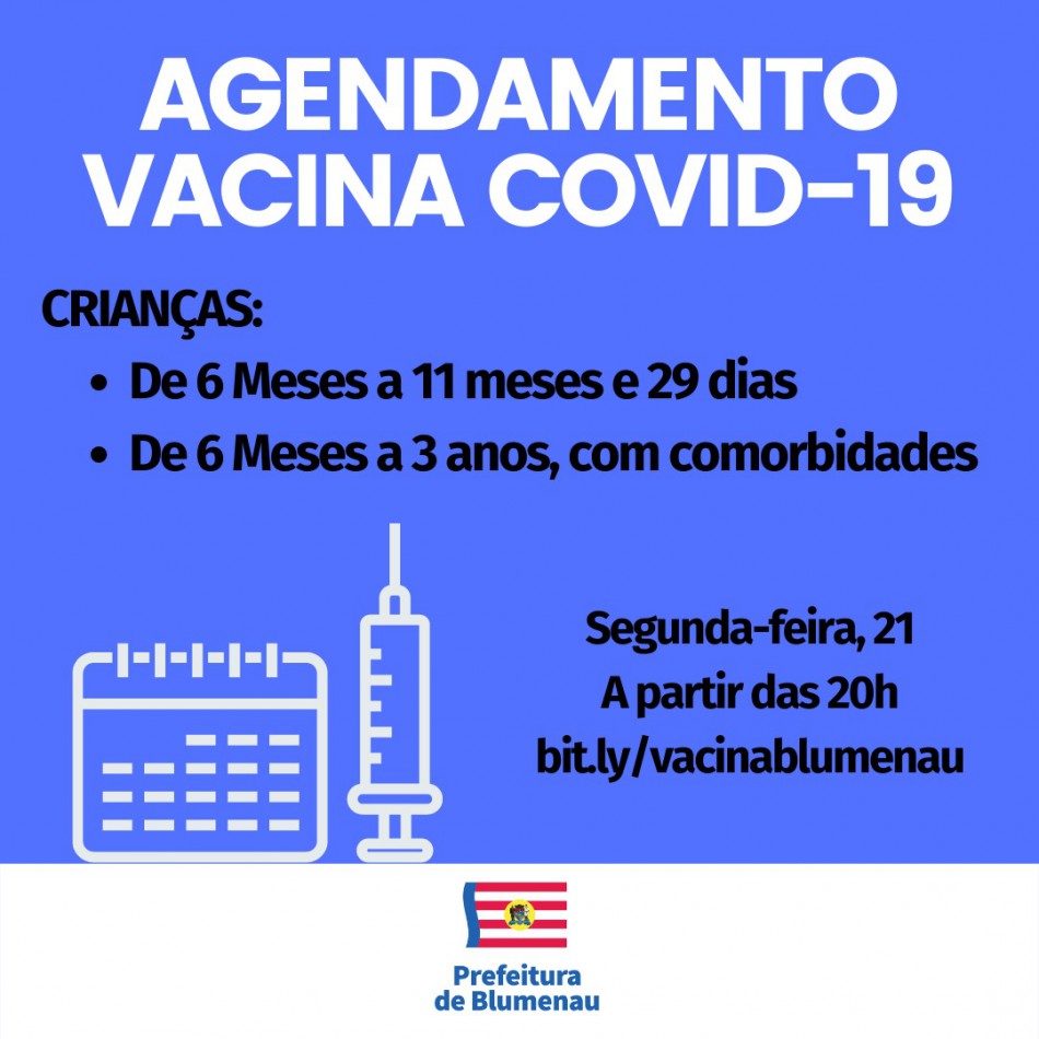 Blumenau inicia a vacinação de crianças entre seis meses e três anos de idade nesta terça-feira, dia 22 de novembro