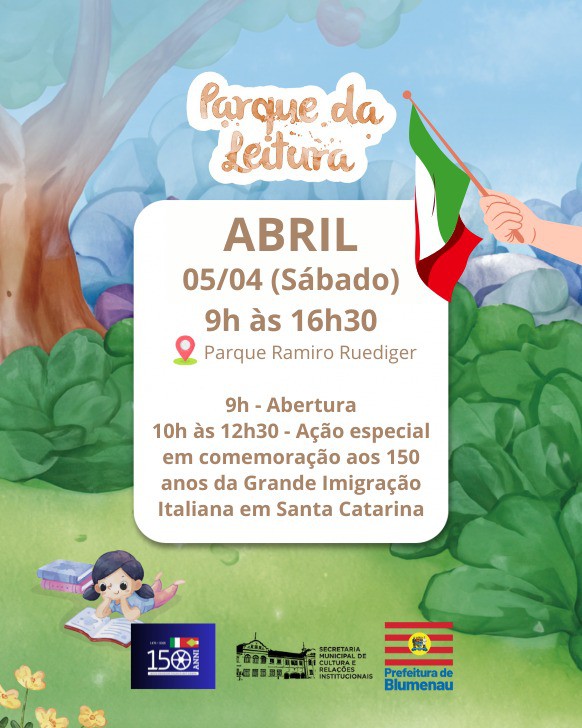 Parque da Leitura homenageia os 150 anos da grande imigração italiana neste sábado, dia 5