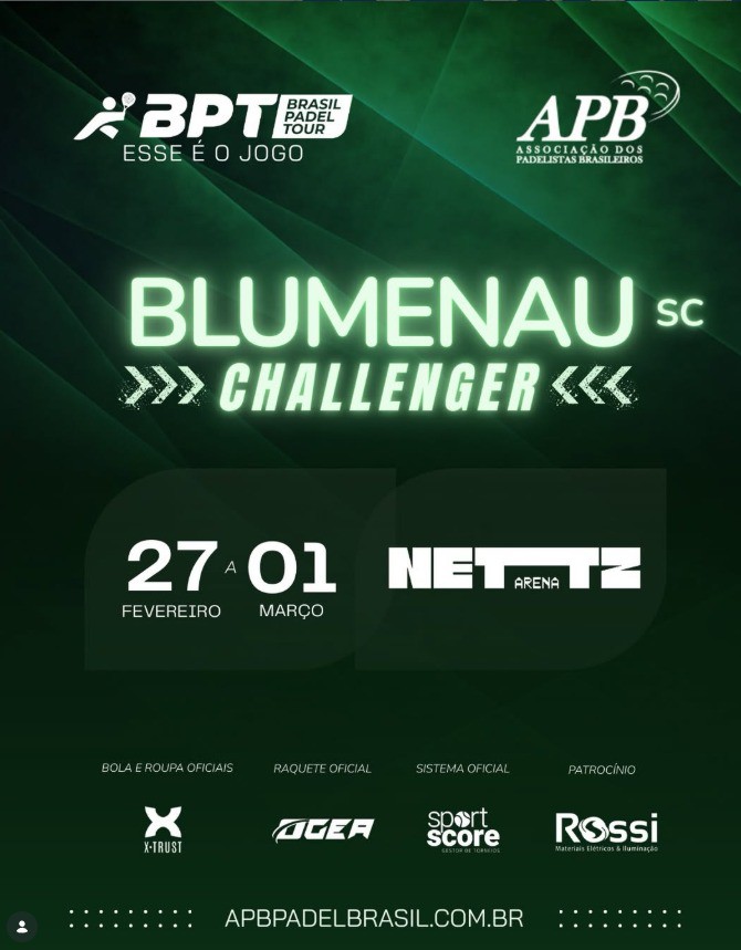Blumenau recebe circuito profissional de padel neste fim de semana