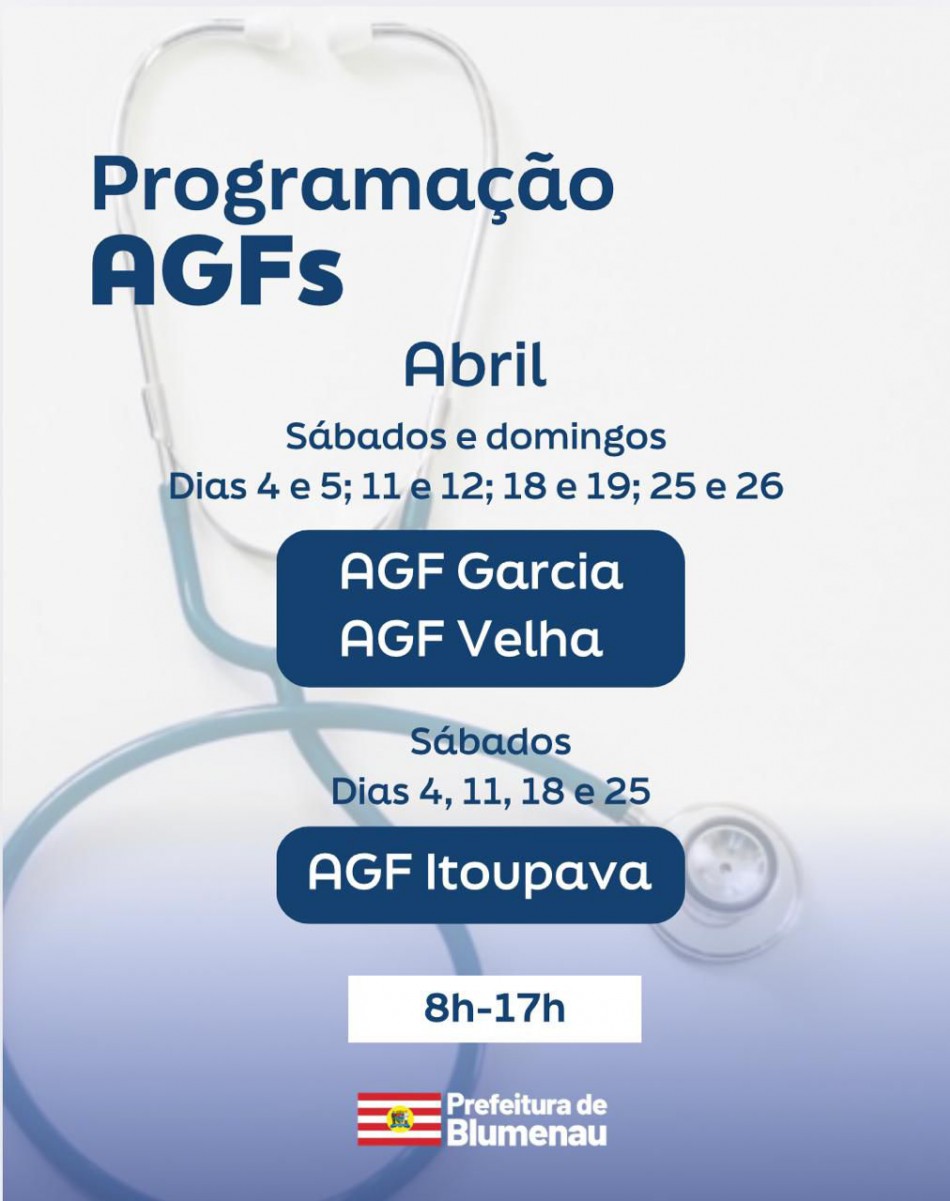 Saúde: AGFs Garcia, Velha e Itoupava mantêm atendimento nos fins de semana de abril