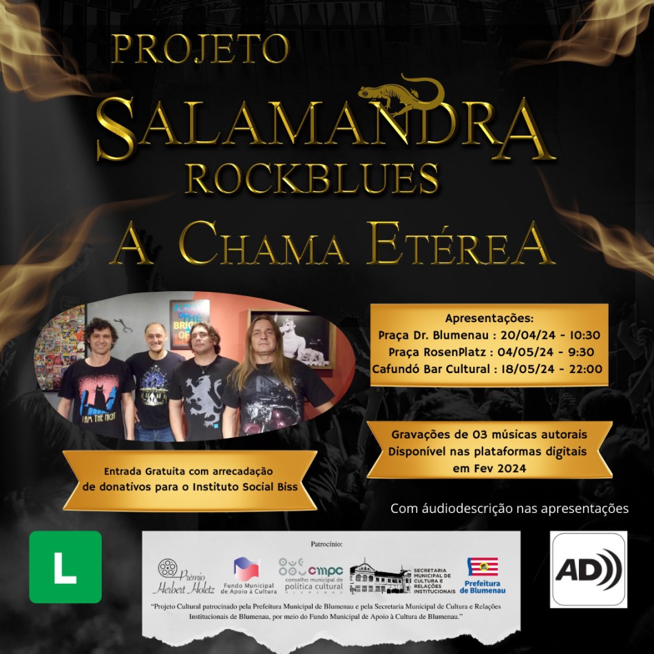 Banda Salamandra faz três shows gratuitos em Blumenau
