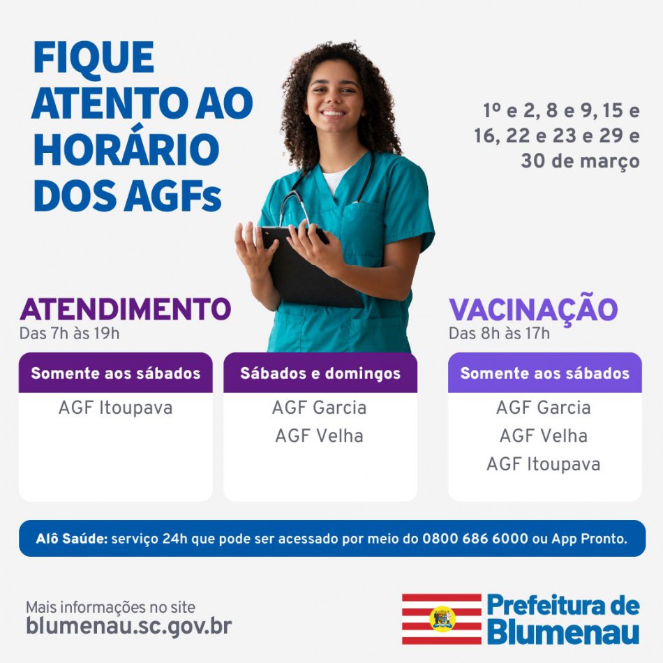 Prefeitura de Blumenau mantém os AGFs Garcia, Velha e Itoupava abertos nos fins de semana de março
