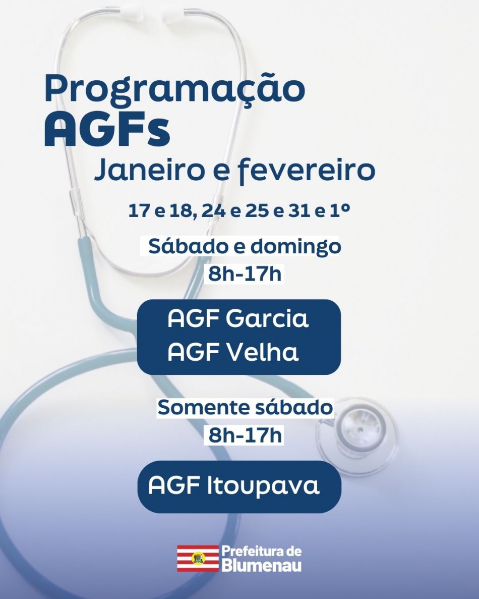 Atendimento ambulatorial dos fins de semana de janeiro segue nos AGFs Garcia, Velha e Itoupava