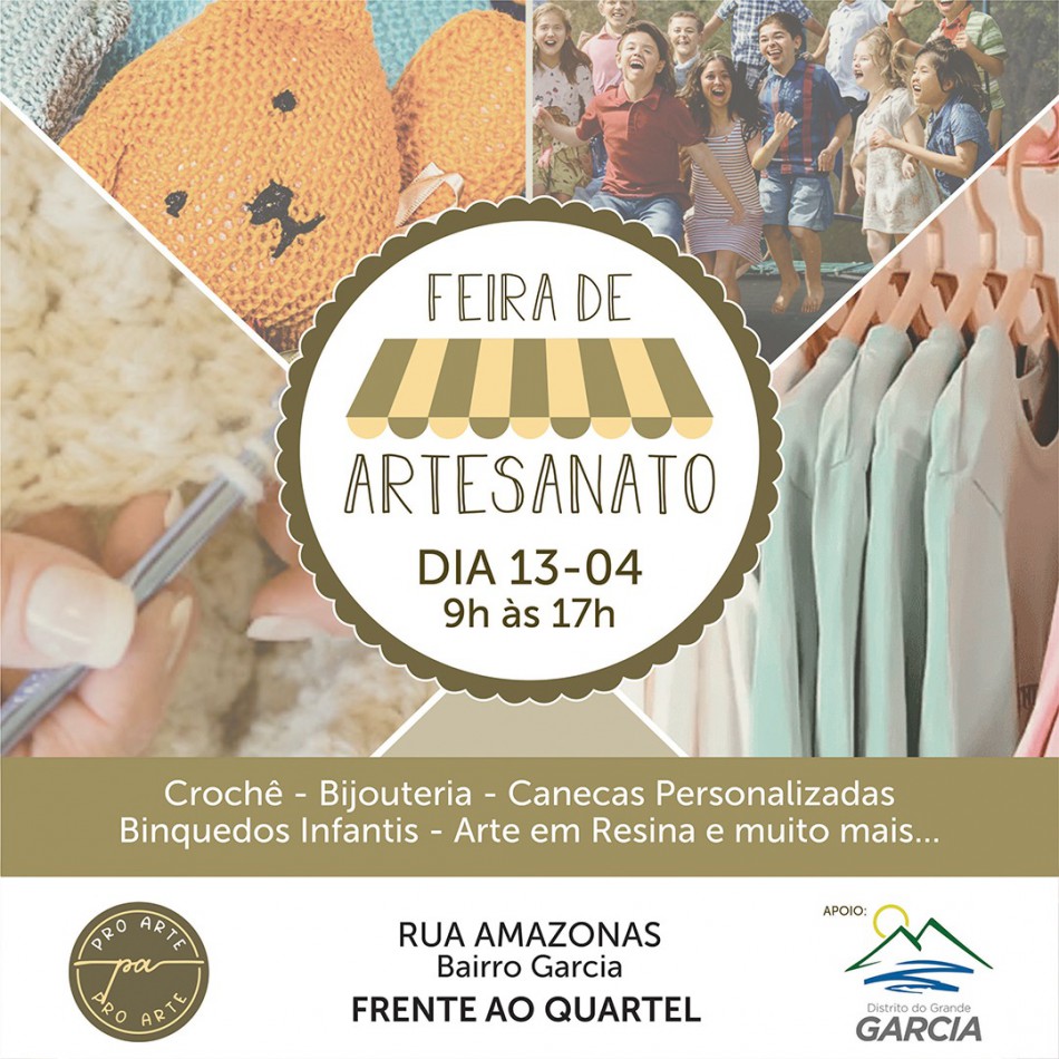 População é beneficiada neste sábado, dia 13, com Feira de Artesanato no bairro Garcia